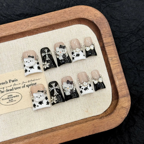 New Style High Quality Short Duck-billed Milk French Cartoon Cute Short Handmade Wear-on Nails