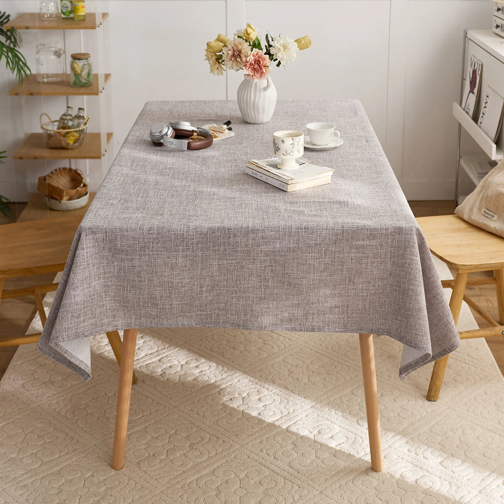 Beige solid linen appearance tablecloth, washable, rectangular 140cm wide tablecloth, suitable for outdoor dining decoration