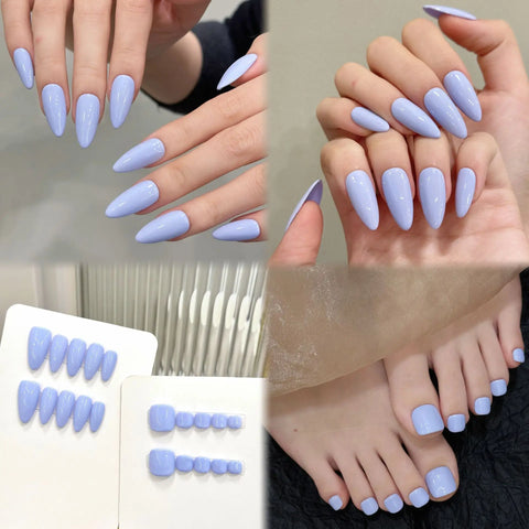 Handmade Press on Nails Simple and Elegant Almond-shaped Nail Tips in Light Purple for Everyday Wear