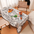 Printed reversible camping blanket black and white briquettes abstract geometric cover tablecloth