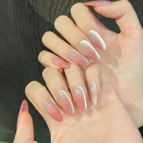 Press on Nails Nude False Nails Artificial Fingernails French Almond Reusable Acrylic False Nails