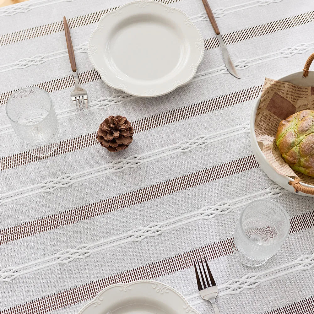 Modern simple jacquard pattern tablecloth woven decorative coffee table mat, rectangular hollow stripe design