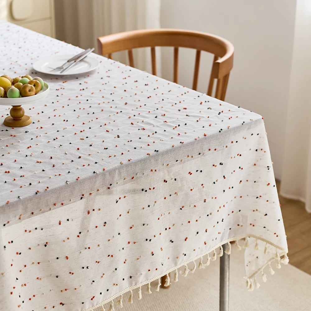 Linen/polyester color polka dot tablecloth can be customized and reusable pastoral style household tablecloth