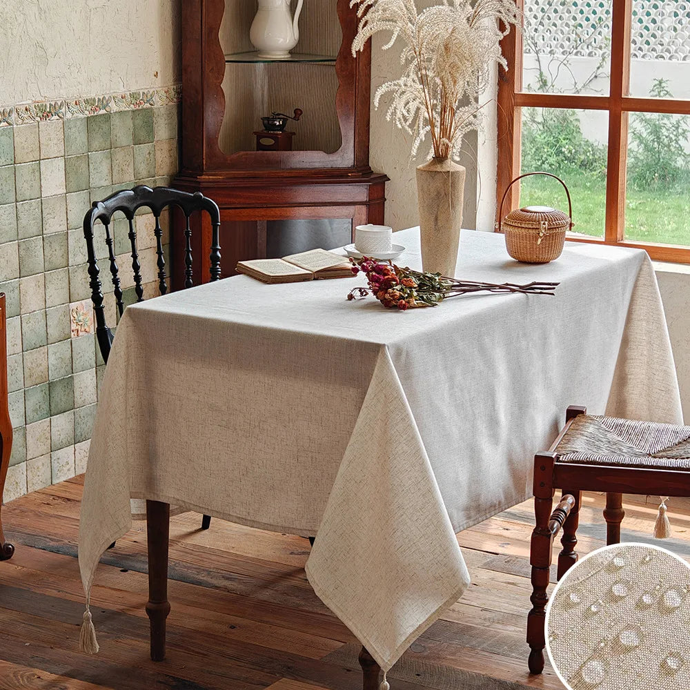 Nordic style lightweight luxury tablecloth waterproof polyester linen fabric embroidered tablecloth