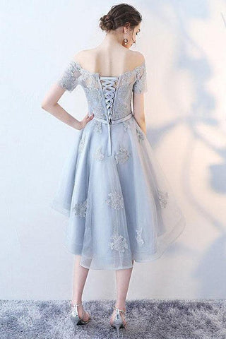 High Low Homecoming Dress Off-the-shoulder Tulle Short Prom Dress