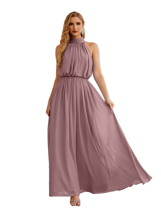 Numbersea High Neck Chiffon Bridesmaid Dresses Long Evening Formal Party Prom Gowns 28027 Dusty Rose
