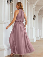 Numbersea High Neck Chiffon Bridesmaid Dresses Long Evening Formal Party Prom Gowns 28027
