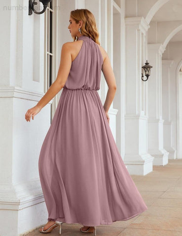 Numbersea High Neck Chiffon Bridesmaid Dresses Long Evening Formal Party Prom Gowns 28027