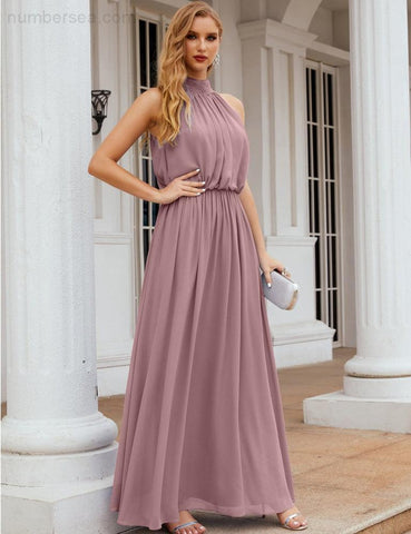 Numbersea High Neck Chiffon Bridesmaid Dresses Long Evening Formal Party Prom Gowns 28027