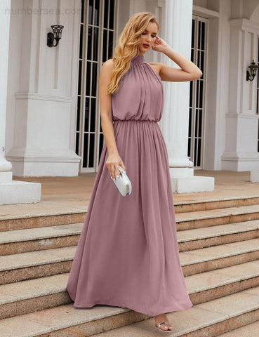 Numbersea High Neck Chiffon Bridesmaid Dresses Long Evening Formal Party Prom Gowns 28027