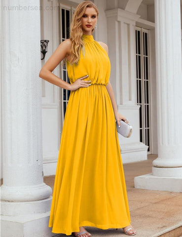 Numbersea High Neck Chiffon Bridesmaid Dresses Long Evening Formal Party Prom Gowns 28027