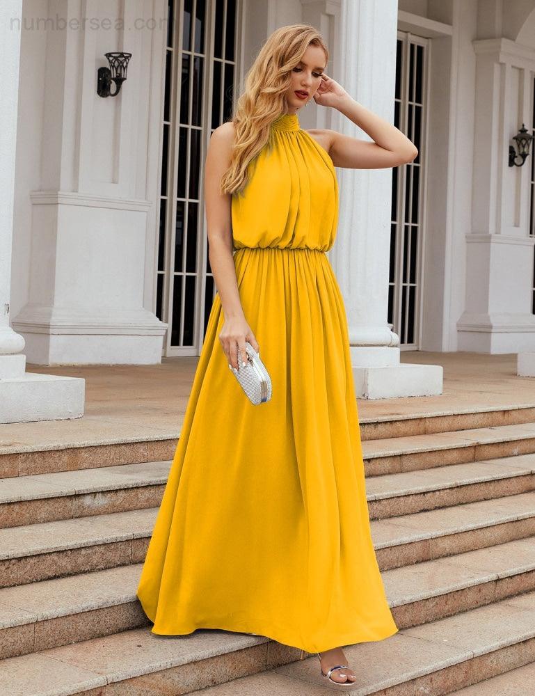 Numbersea High Neck Chiffon Bridesmaid Dresses Long Evening Formal Party Prom Gowns 28027