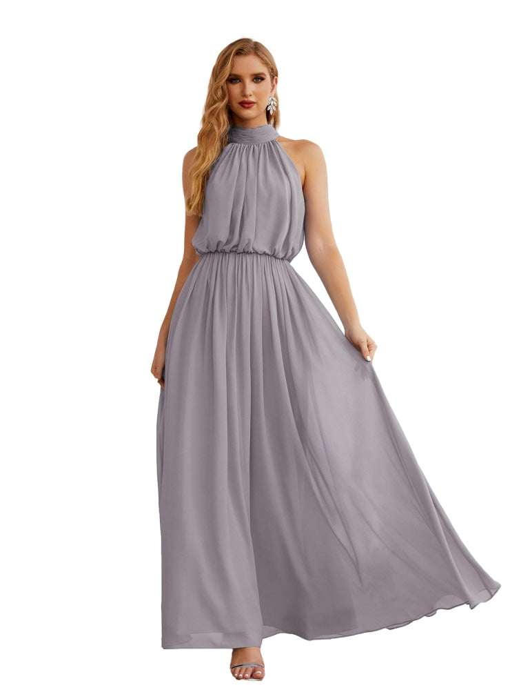 Numbersea High Neck Chiffon Bridesmaid Dresses Long Evening Formal Party Prom Gowns 28027 Dusty