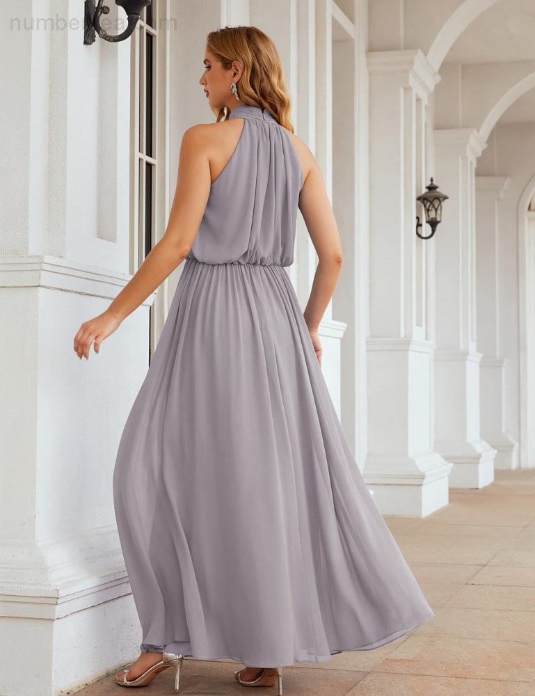 Numbersea High Neck Chiffon Bridesmaid Dresses Long Evening Formal Party Prom Gowns 28027