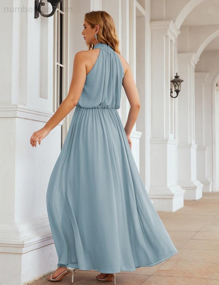 Numbersea High Neck Chiffon Bridesmaid Dresses Long Evening Formal Party Prom Gowns 28027
