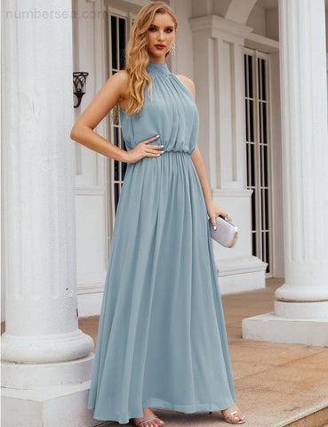 Numbersea High Neck Chiffon Bridesmaid Dresses Long Evening Formal Party Prom Gowns 28027