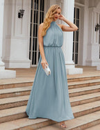 Numbersea High Neck Chiffon Bridesmaid Dresses Long Evening Formal Party Prom Gowns 28027