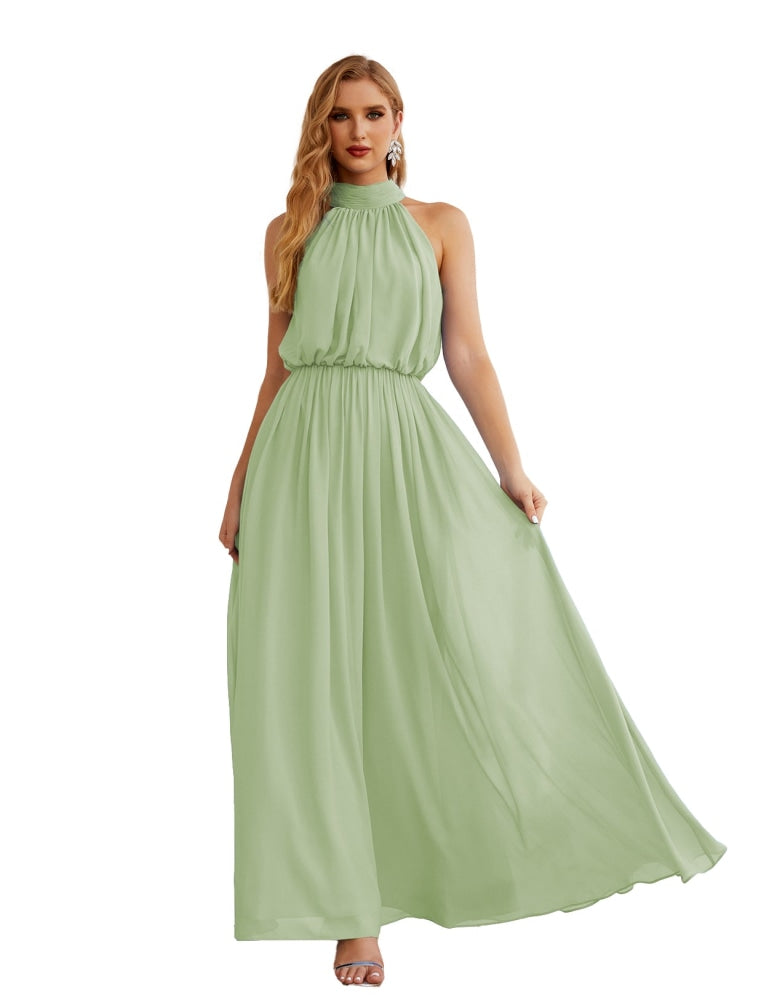 Numbersea High Neck Chiffon Bridesmaid Dresses Long Evening Formal Party Prom Gowns 28027 Sage Green