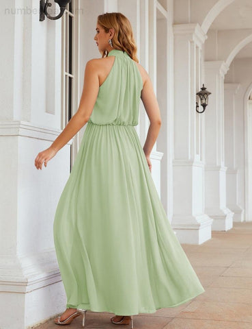 Numbersea High Neck Chiffon Bridesmaid Dresses Long Evening Formal Party Prom Gowns 28027