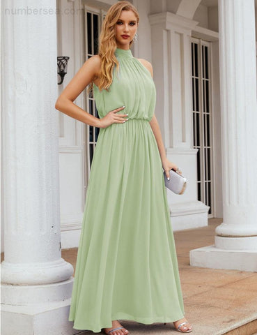 Numbersea High Neck Chiffon Bridesmaid Dresses Long Evening Formal Party Prom Gowns 28027