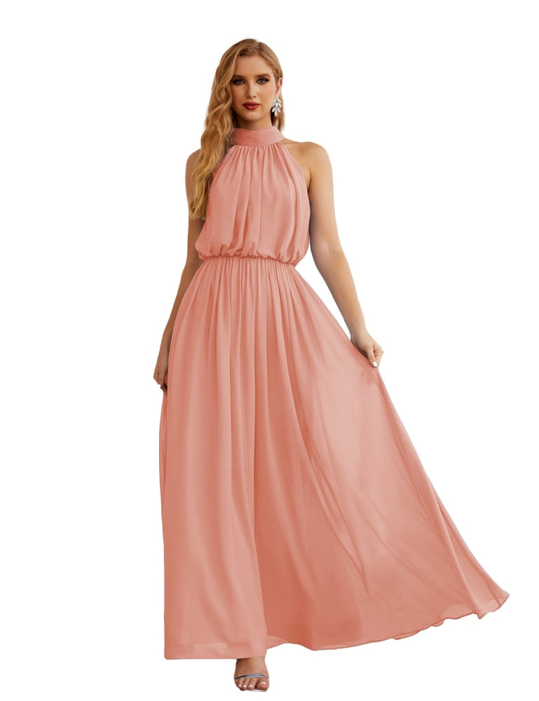 Numbersea High Neck Chiffon Bridesmaid Dresses Long Evening Formal Party Prom Gowns 28027 Cinnamon
