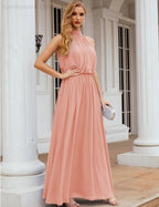 Numbersea High Neck Chiffon Bridesmaid Dresses Long Evening Formal Party Prom Gowns 28027