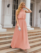 Numbersea High Neck Chiffon Bridesmaid Dresses Long Evening Formal Party Prom Gowns 28027