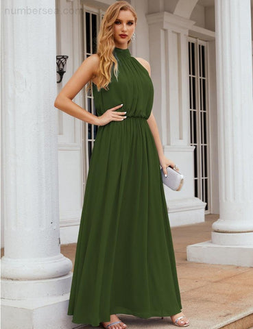 Numbersea High Neck Chiffon Bridesmaid Dresses Long Evening Formal Party Prom Gowns 28027
