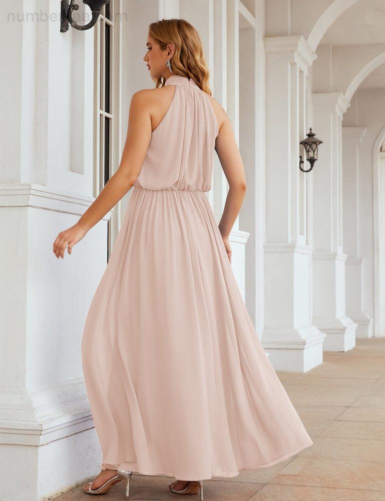 Numbersea High Neck Chiffon Bridesmaid Dresses Long Evening Formal Party Prom Gowns 28027