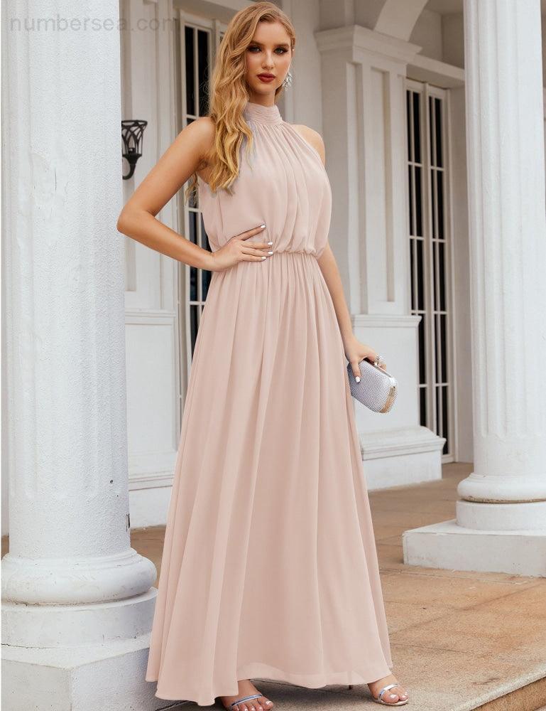 Numbersea High Neck Chiffon Bridesmaid Dresses Long Evening Formal Party Prom Gowns 28027