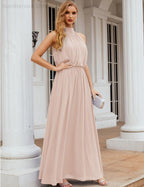 Numbersea High Neck Chiffon Bridesmaid Dresses Long Evening Formal Party Prom Gowns 28027