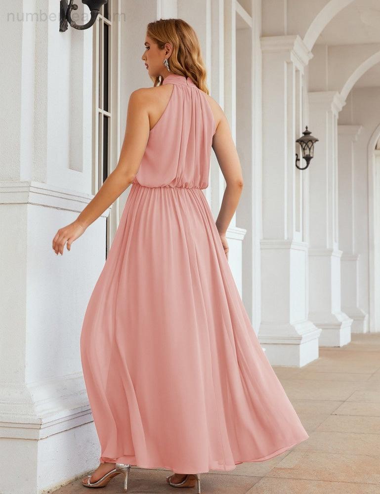 Numbersea High Neck Chiffon Bridesmaid Dresses Long Evening Formal Party Prom Gowns 28027
