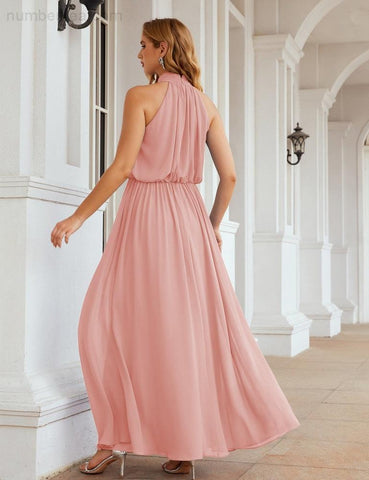Numbersea High Neck Chiffon Bridesmaid Dresses Long Evening Formal Party Prom Gowns 28027