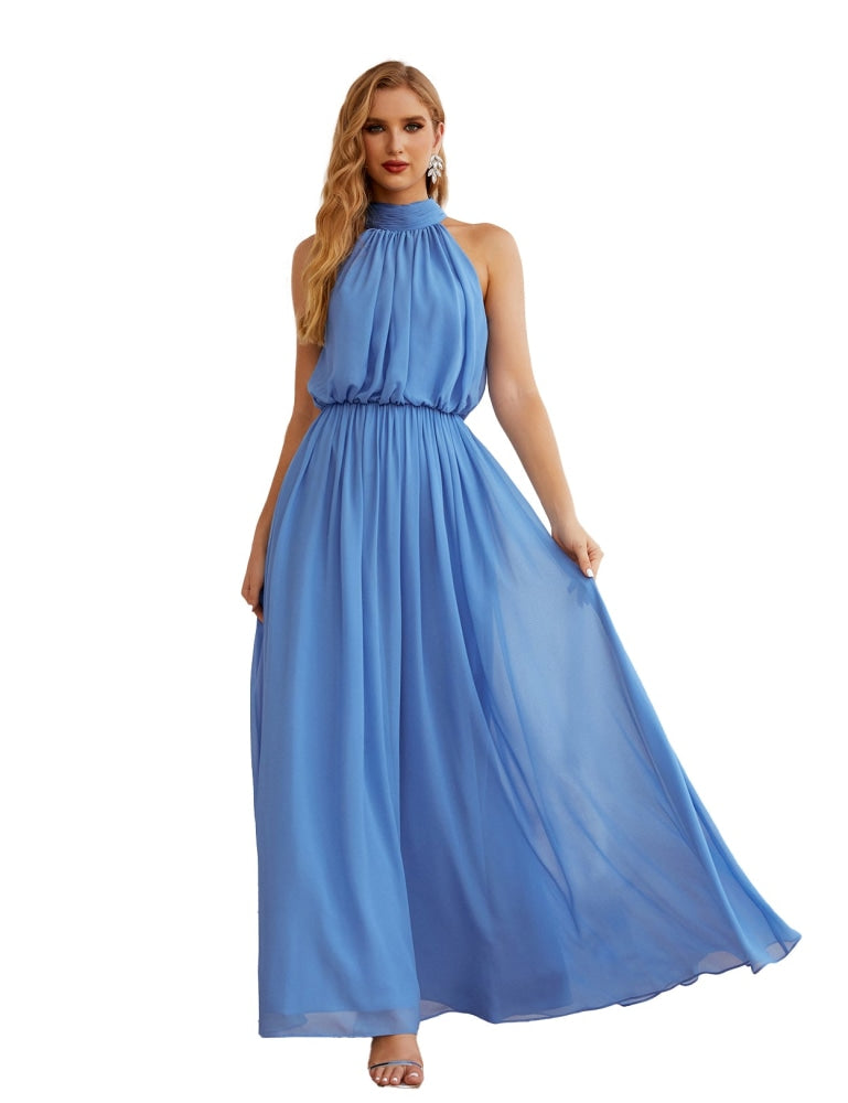 Numbersea High Neck Chiffon Bridesmaid Dresses Long Evening Formal Party Prom Gowns 28027 Blue
