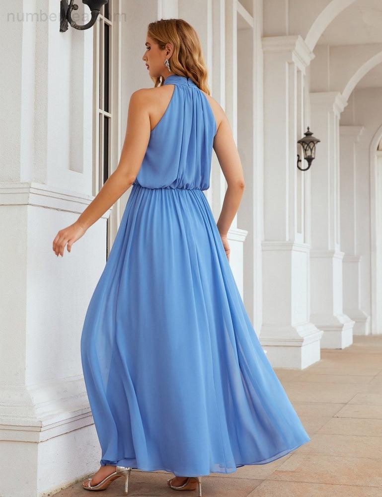 Numbersea High Neck Chiffon Bridesmaid Dresses Long Evening Formal Party Prom Gowns 28027