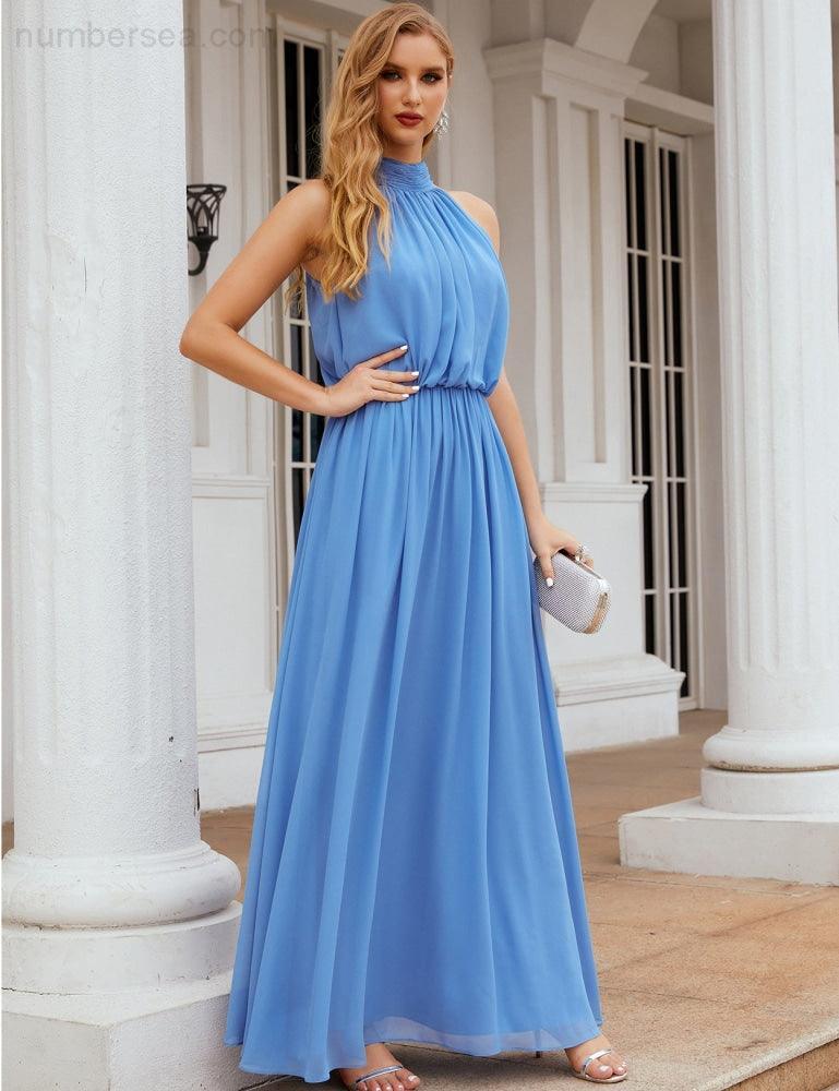 Numbersea High Neck Chiffon Bridesmaid Dresses Long Evening Formal Party Prom Gowns 28027