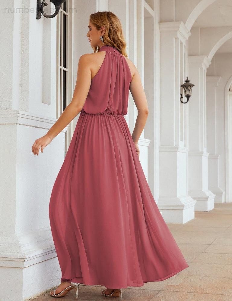 Numbersea High Neck Chiffon Bridesmaid Dresses Long Evening Formal Party Prom Gowns 28027