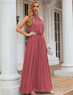 Numbersea High Neck Chiffon Bridesmaid Dresses Long Evening Formal Party Prom Gowns 28027