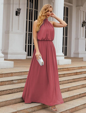 Numbersea High Neck Chiffon Bridesmaid Dresses Long Evening Formal Party Prom Gowns 28027