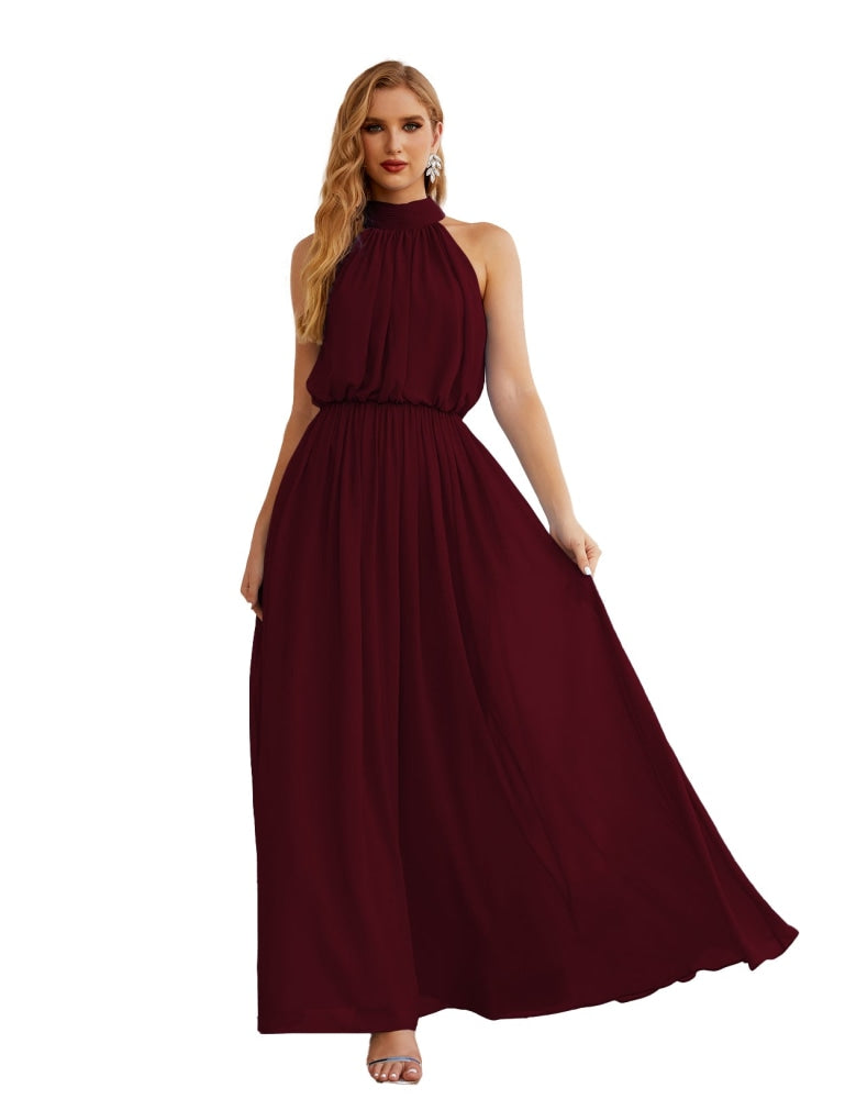 Numbersea High Neck Chiffon Bridesmaid Dresses Long Evening Formal Party Prom Gowns 28027 Burgundy