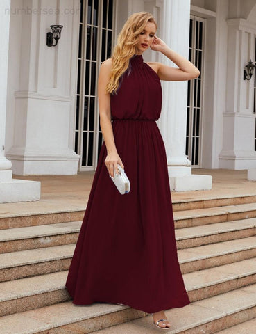 Numbersea High Neck Chiffon Bridesmaid Dresses Long Evening Formal Party Prom Gowns 28027