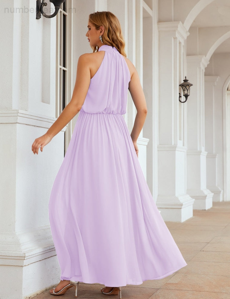 Numbersea High Neck Chiffon Bridesmaid Dresses Long Evening Formal Party Prom Gowns 28027