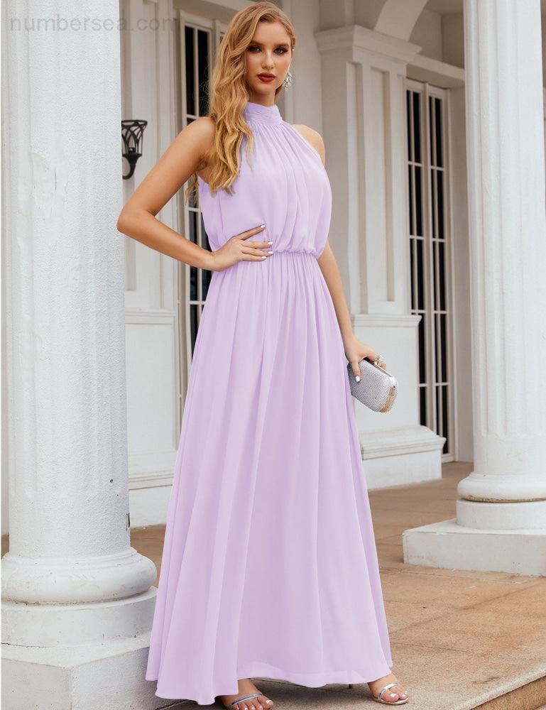 Numbersea High Neck Chiffon Bridesmaid Dresses Long Evening Formal Party Prom Gowns 28027