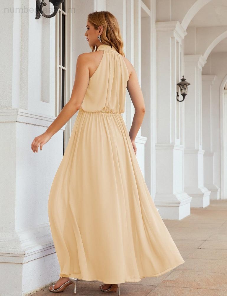 Numbersea High Neck Chiffon Bridesmaid Dresses Long Evening Formal Party Prom Gowns 28027