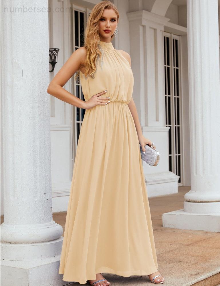 Numbersea High Neck Chiffon Bridesmaid Dresses Long Evening Formal Party Prom Gowns 28027