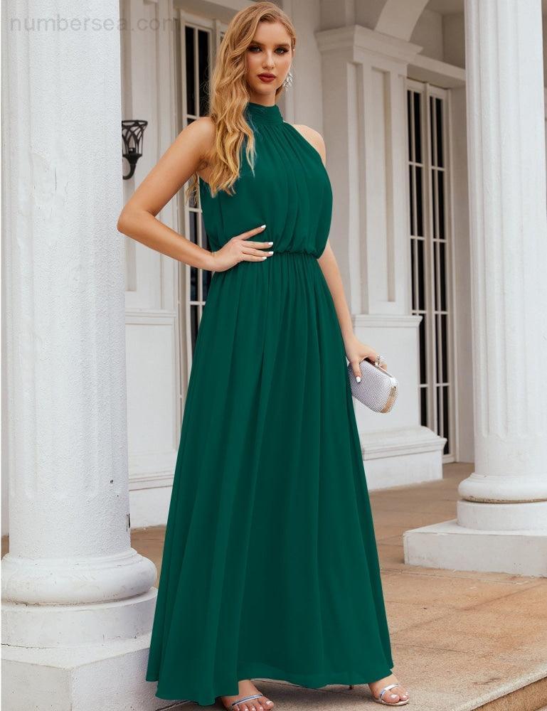 Numbersea High Neck Chiffon Bridesmaid Dresses Long Evening Formal Party Prom Gowns 28027