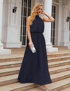 Numbersea High Neck Chiffon Bridesmaid Dresses Long Evening Formal Party Prom Gowns 28027
