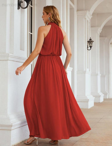 Numbersea High Neck Chiffon Bridesmaid Dresses Long Evening Formal Party Prom Gowns 28027