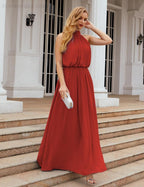 Numbersea High Neck Chiffon Bridesmaid Dresses Long Evening Formal Party Prom Gowns 28027