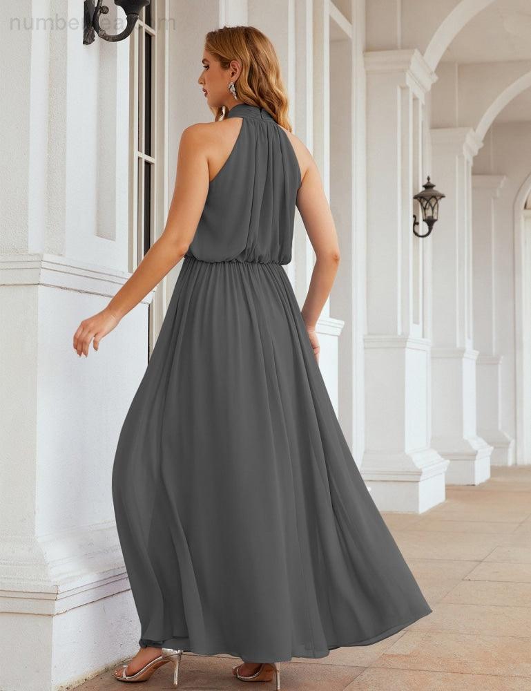 Numbersea High Neck Chiffon Bridesmaid Dresses Long Evening Formal Party Prom Gowns 28027
